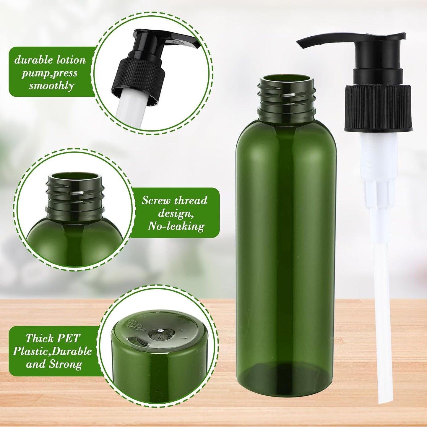 Refillable 4oz Lotion Pump Bottles - 48 Pcs Leak-Proof Plastic Dispensers | Black & Green