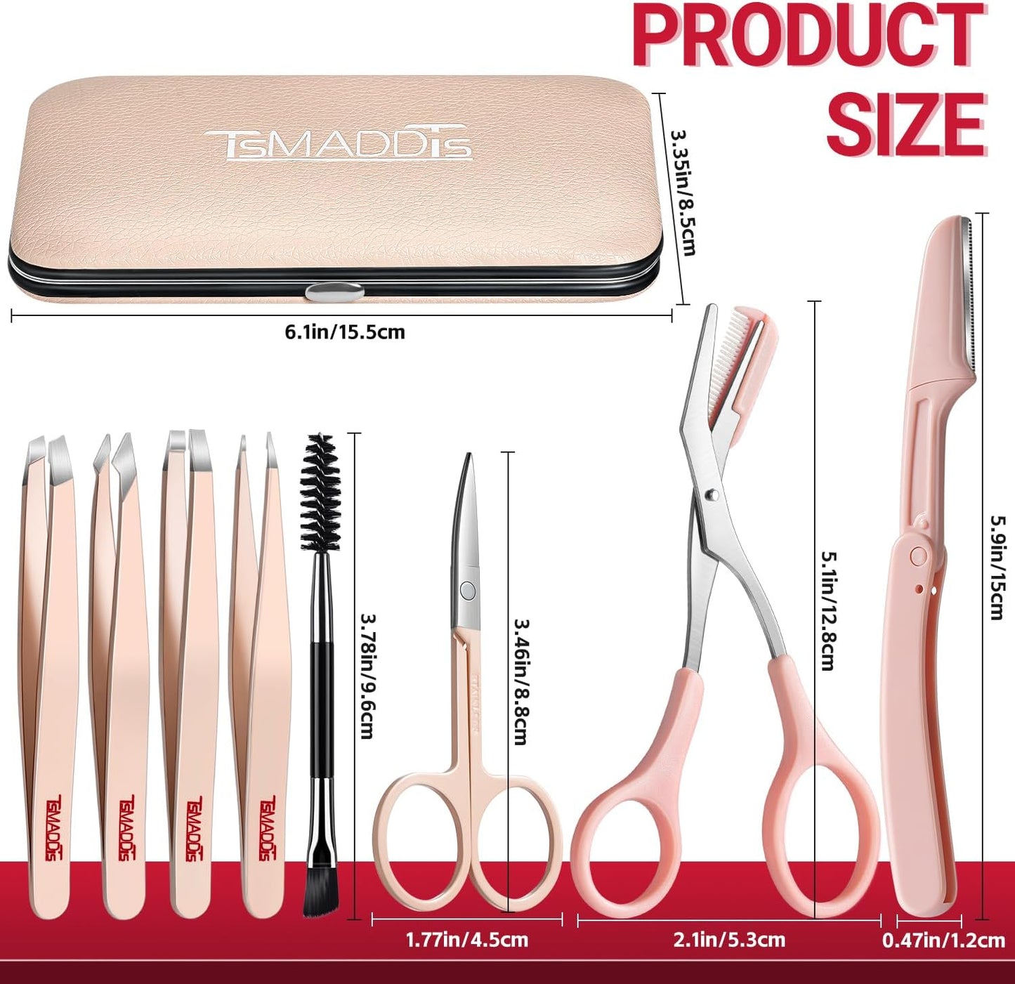 TsMADDTs Eyebrow Tweezers Kit - 8-in-1 Facial Hair Removal Tools with Scissors, Razor & Travel Bag
