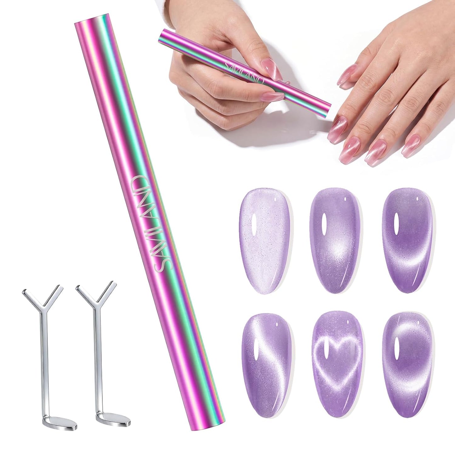 SAVILAND Ultra-Strong Cat Eye Magnet - 5X Holographic Dual-Ended Nail Tool for Gel Polish Art | Heart-Shaped Design