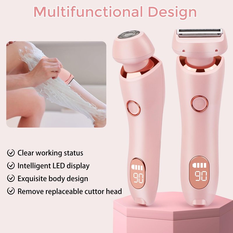 Wslfokida Electric Shaver for Women, 2-in-1 Painless Foil Razor with 3D Floating Heads, Wet & Dry Waterproof Shaving for Bikini, Legs & Underarms, USB Rechargeable & Travel Friendly