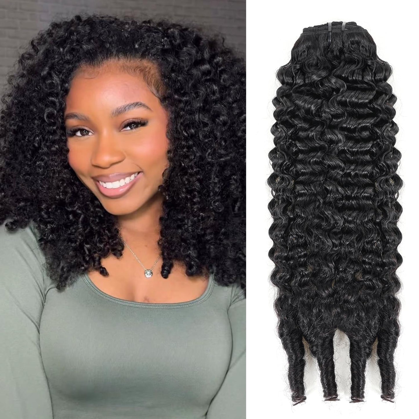 Mihugass 16 inch Burmese Curly Clip in Hair Extensions Real Human Hair #1B Natural Color Burmese Curly Clip in Hair Extensions For Women Brazilian Virgin Clip on Hair Daily Wear Easy to Style