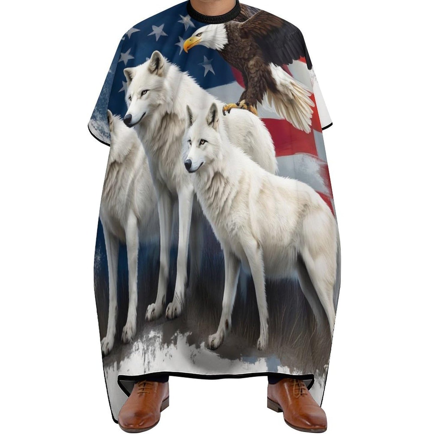 Stylish Professional Hair Cutting Cape Fashionable Salon Barber Cape with Adjustable Closure Wolves and Eagles Wolf American Flag