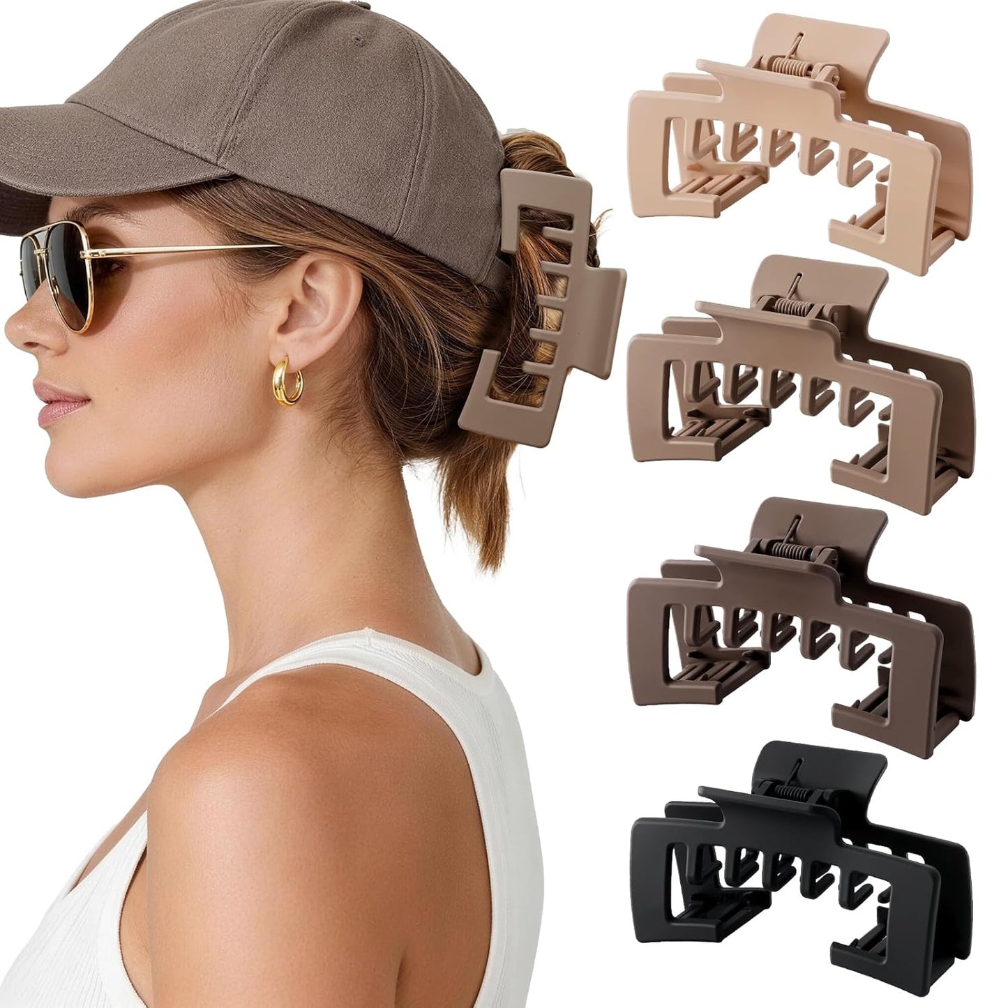 Large Hair Clips for Baseball Caps - 4.1 Inch Non-Slip Claw Clips for Women & Girls | Checkered Design