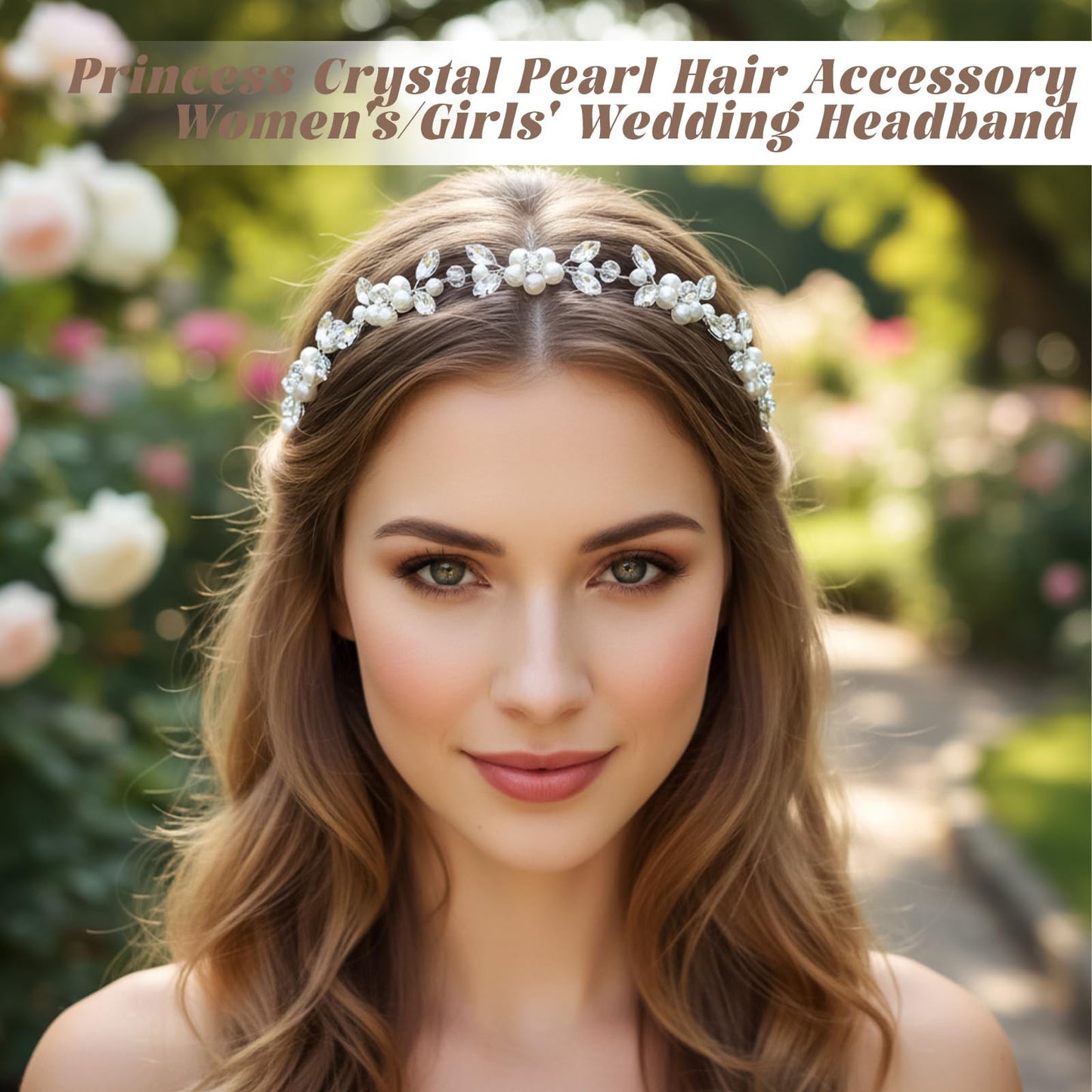 Josojoou Sparkling Flower Girl Headpiece, Crystal Pearl Bridal Headband, Princess Style Flower Girl Headband for Birthdays, Parties, First Communion, Weddings, and Engagement Parties