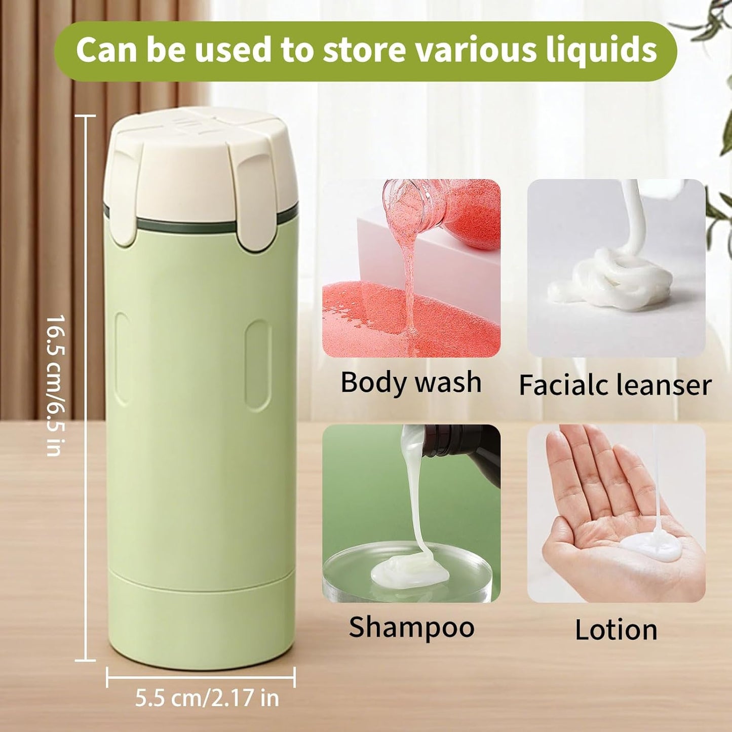 Travel Toiletries Bottle Set - 4 in 1 Refillable Dispenser for Shampoo, Lotion, Conditioner | Leak-Proof, Portable Containers (White & Green)