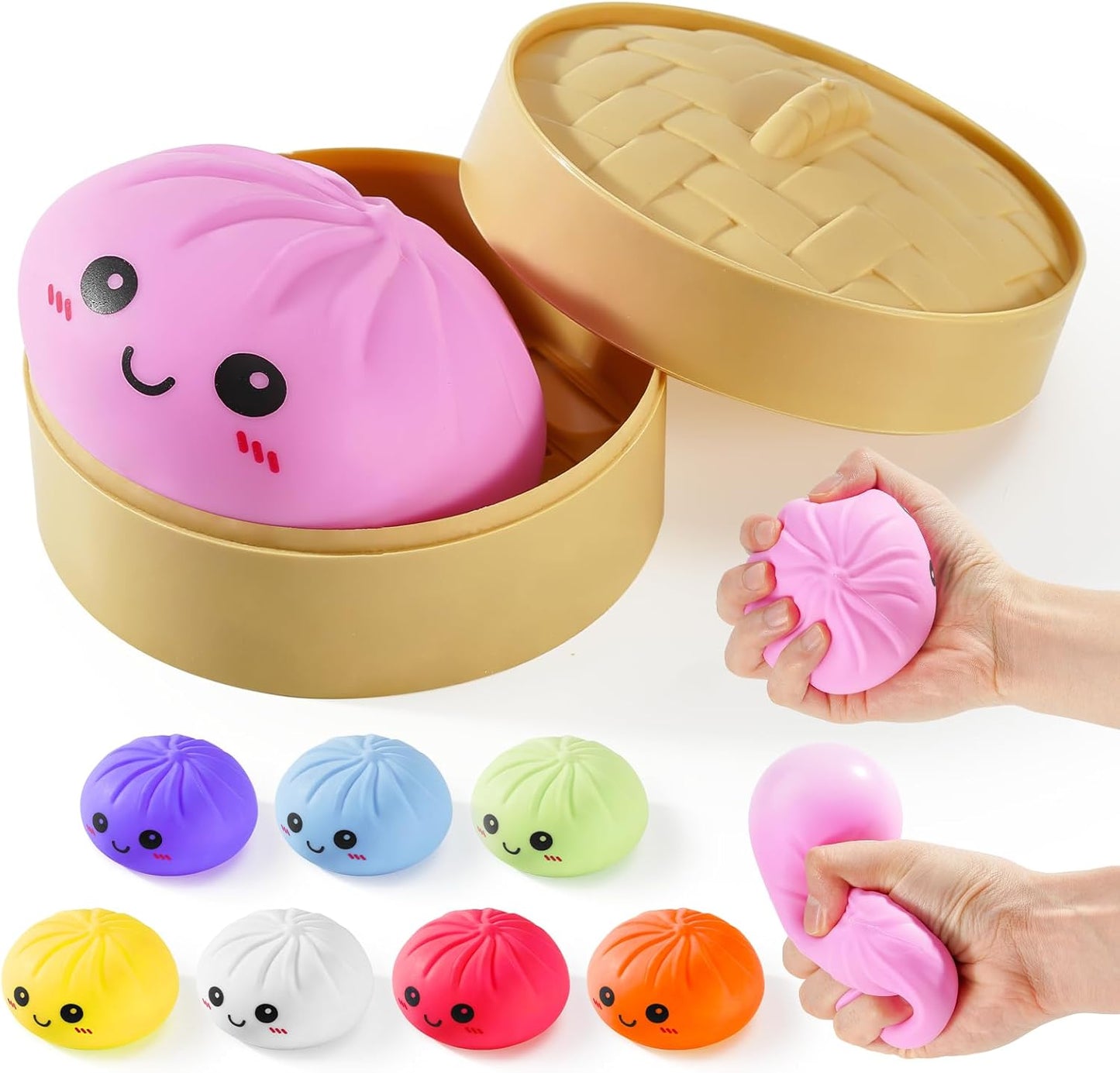 Colorful Dumpling Squishies - Glitter Mystery Box Stress Balls | Fidget Sensory Toy for Kids (Pink)