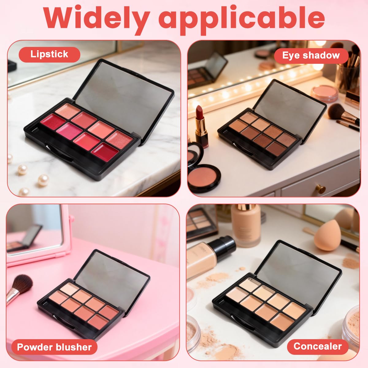 Empty Eye Shadow Palette Container Lipstick Cosmetic Cream Tray Multi-lattice Mini Holder Case Makeup Loose Powder Organizer Sample Small Box Mirror Snap Closure Metal Black Case Travel Useful Tool