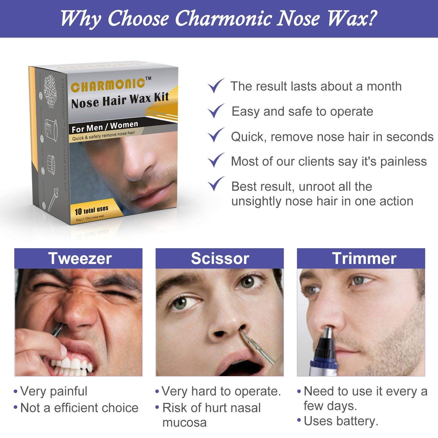 Nose Wax Kit, Nose Hair Wax Kit with 20 Applicators, Quick & Painless Nose Waxing Kit for Men and Women, Nose Hair Remover Kits Used 10 Times Usage