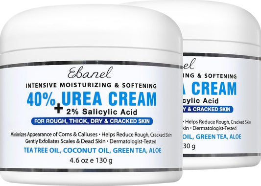 Ebanel Urea Cream 40% & Salicylic Acid 2% - Intensive Foot Cream for Dry, Cracked Heels & Skin Repair | 2-Pack