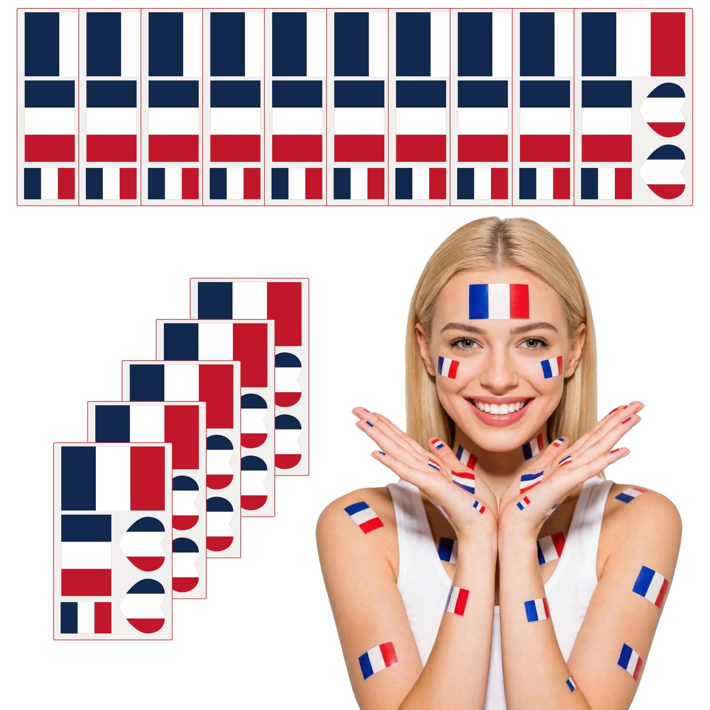 GMLIRTN 50 Pcs for Fan Flag Tattoos for World Cup 2026 - Waterproof Temporary Stickers for Team Pride & Viewing Parties（France）