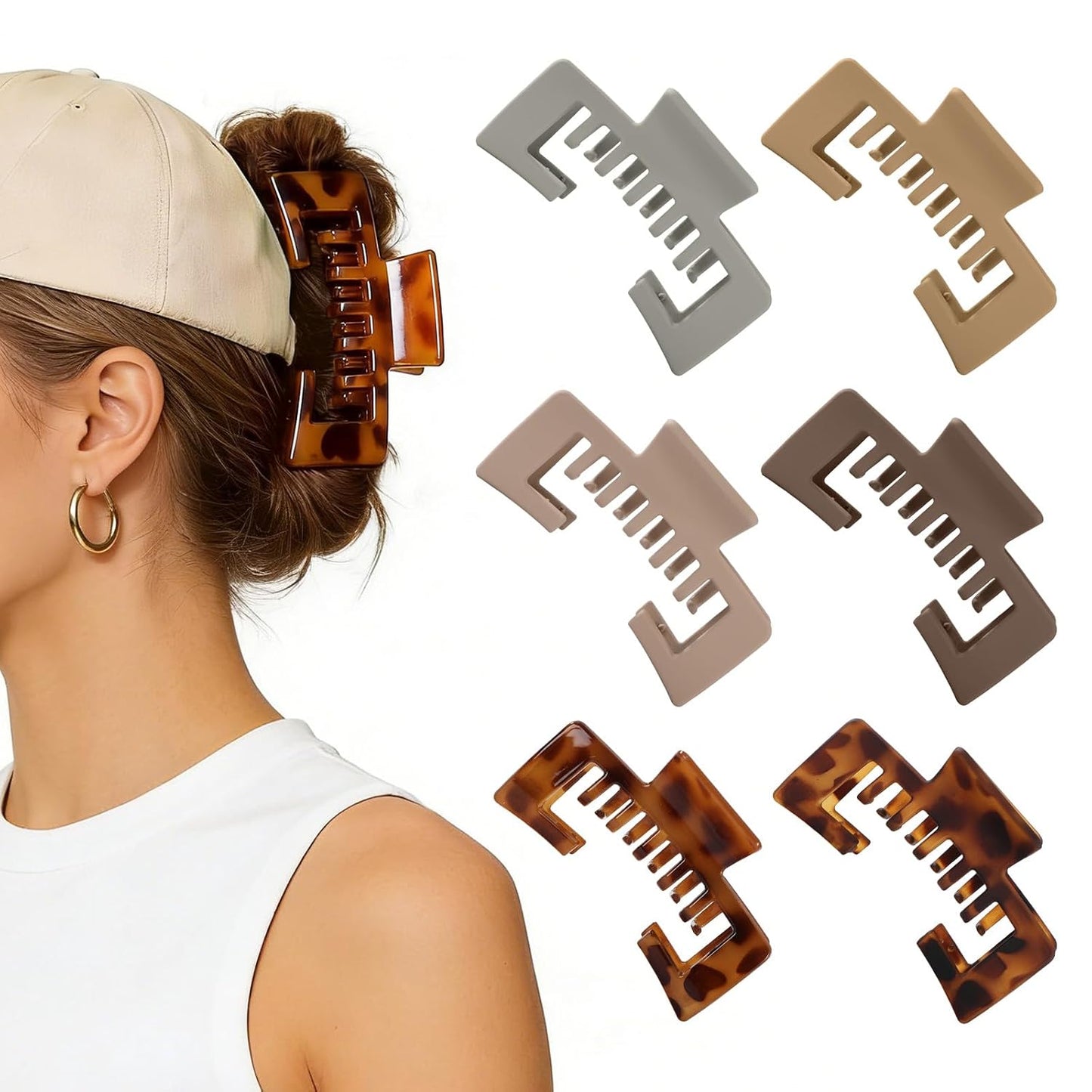 Hair Claw Clips - 6 PCS Non-Slip Strong Hold for Baseball Caps | Ideal for Thick & Thin Hair