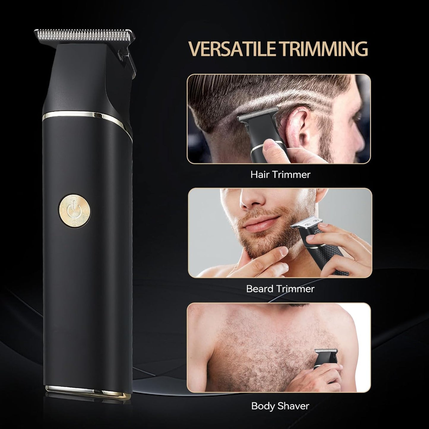 Professional Hair Clippers for Men - Cordless T Blade Trimmer with LCD Display | Zero Gapped Edgers for Mustache & Facial Hair, Black