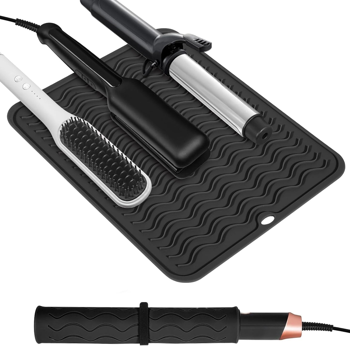 Heat Resistant Curling Iron Mat - Oversized Silicone Hair Styling Tool | Portable Travel Size 14.2” x 11”