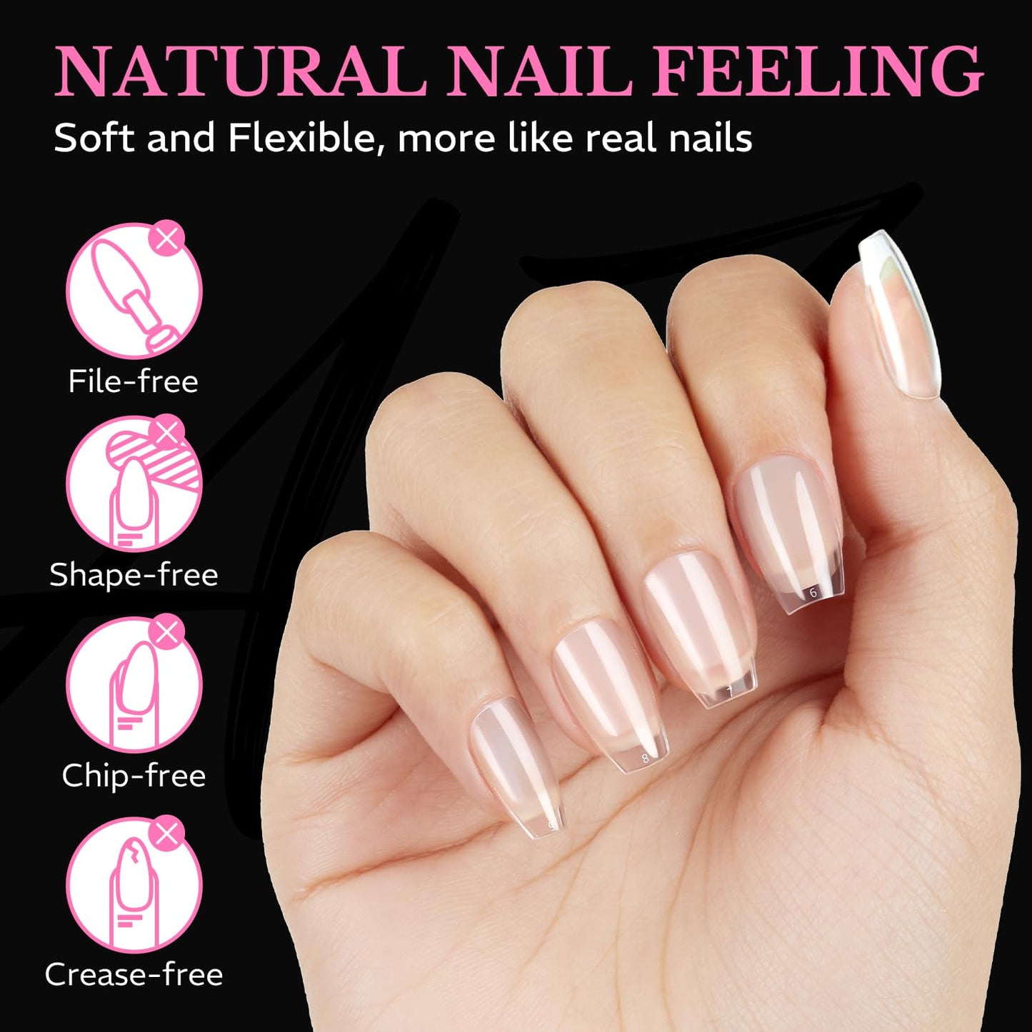 AZUREBEAUTY Extra Short Coffin Nail Tips, 600pcs Pre Etched Soft Gel Nail Tips 15Sizes Acrylic Fake Nails Half Matte Full Cover Clear Press On False Nail Extensions for DIY Manicure at Home Nail Art