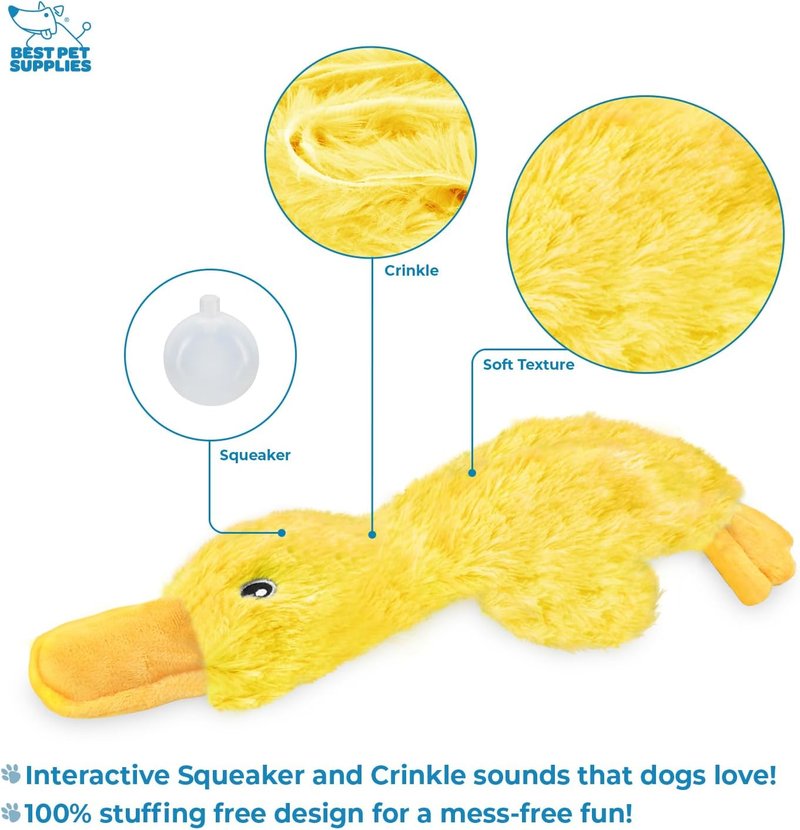Interactive Squeaky Dog Chew Toy - Crinkle Duck for Small, Medium & Large Dogs | Durable Fetch Toy (Yellow)