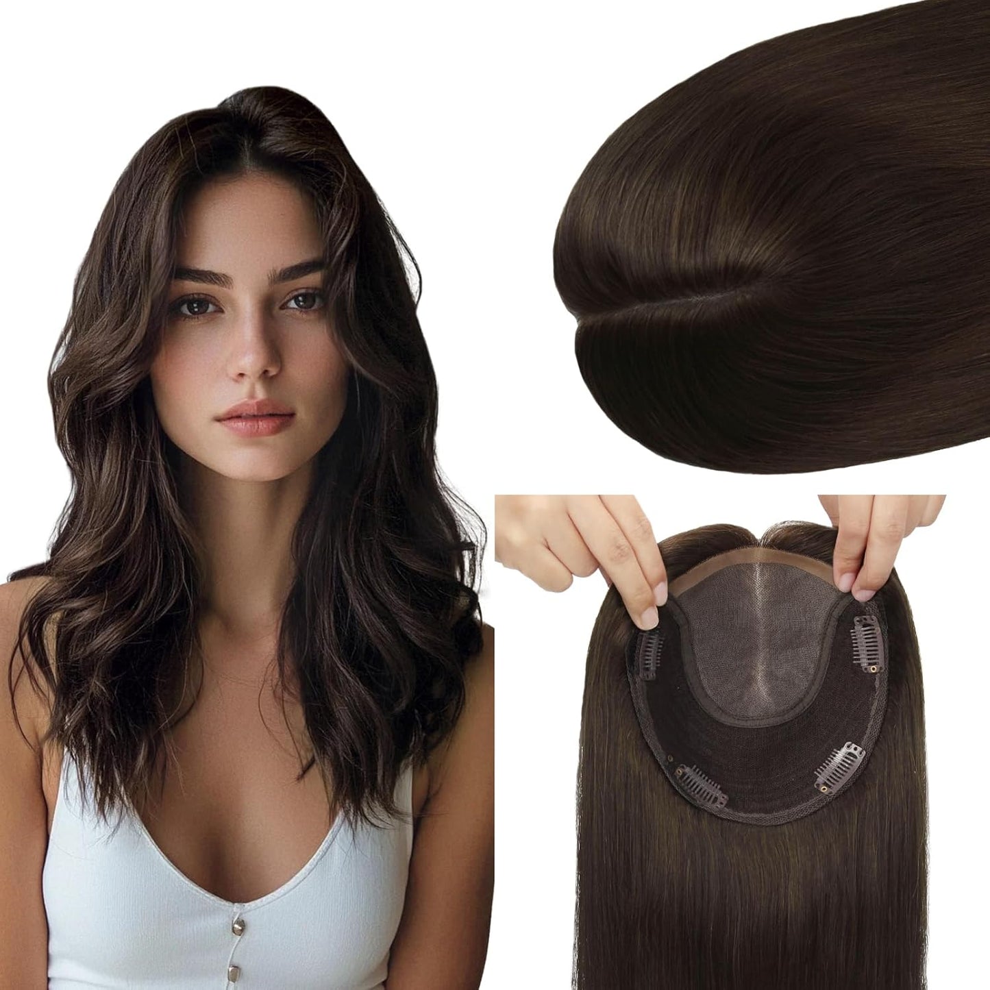 Real Human Hair Toppers for Women - Thinning Crown Solution | 6x7 Inch, 150 Density, 14 Inch Platinum Blonde