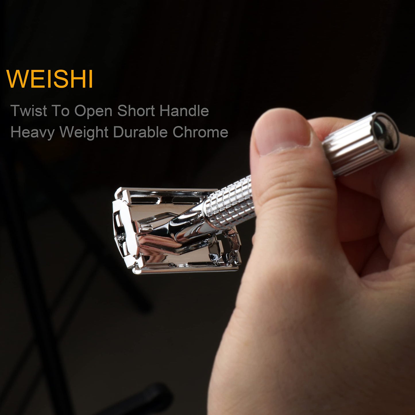 WEISHI Butterfly Open Double Edge Safety Razor for Men, Chrome Short Handle with 5 Stainless Razor Blades Included, Reusable Wet Shave Tool for Smooth, Close Shave