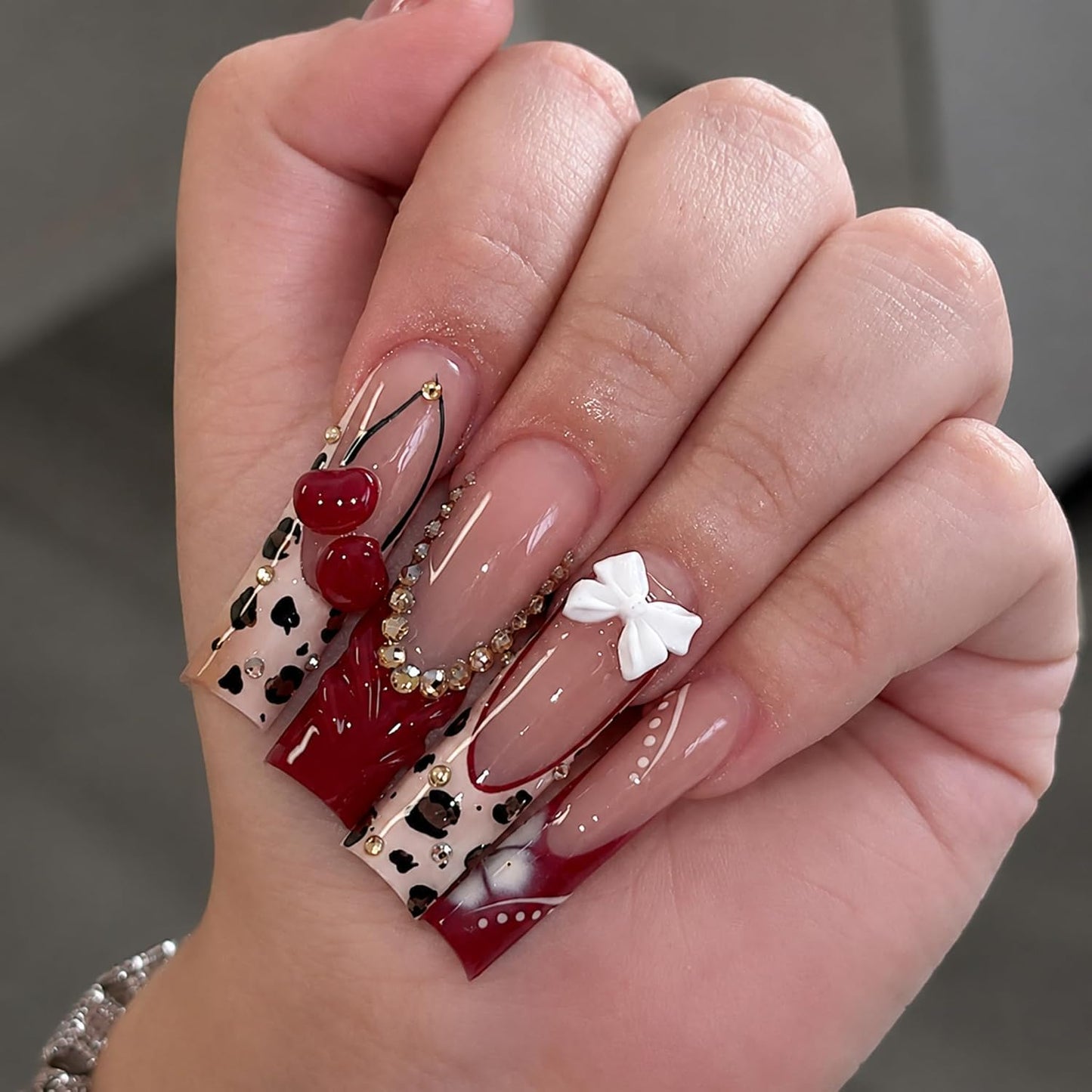 Almond Press-On Nails - Ombre French Tip with Butterfly Designs | 24 Pcs Set for Women