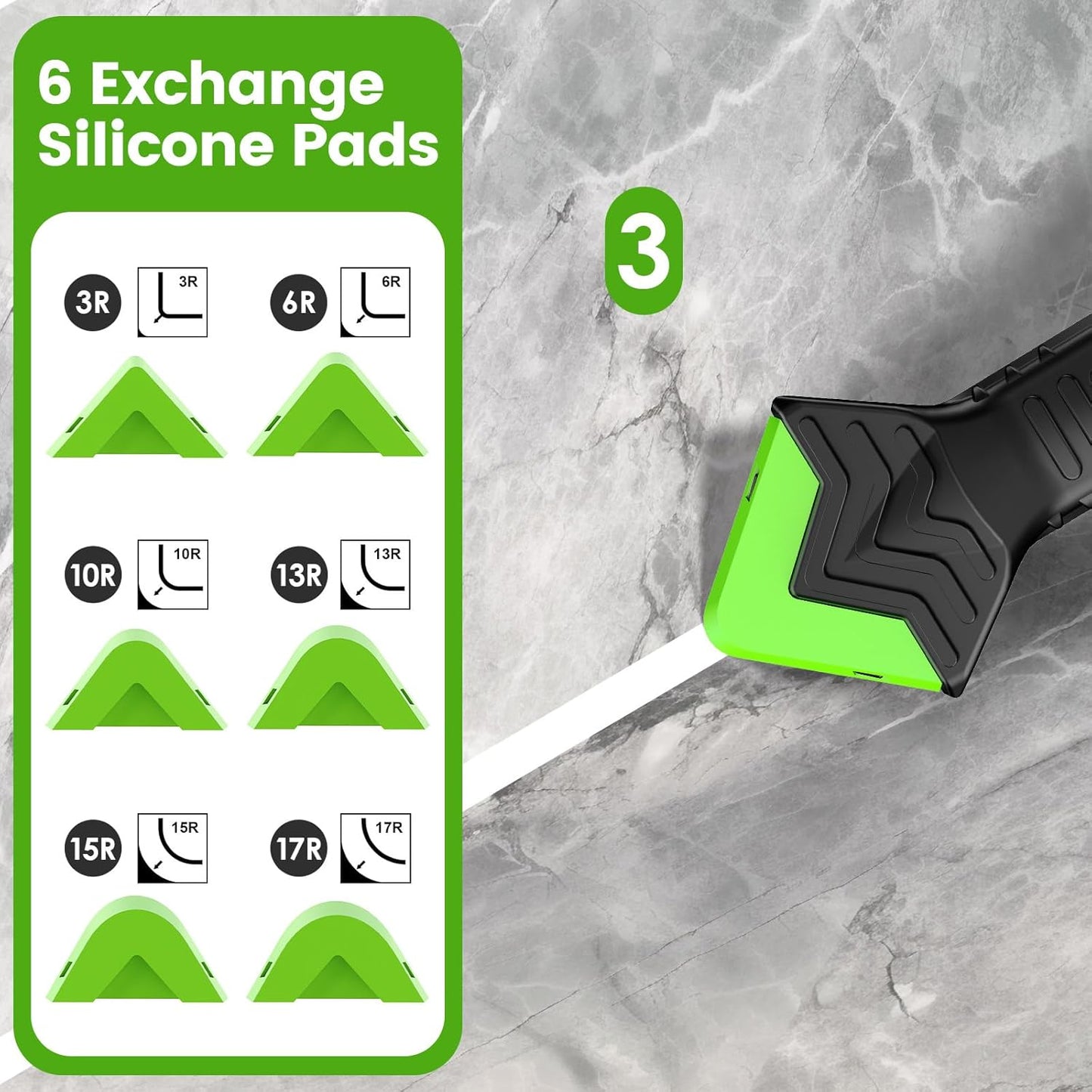 Goopreen 5-in-1 Caulking Tool - Silicone Sealant & Grout Remover with Stainless Steel Head | 6 Replaceable Pads for Kitchen & Bathroom