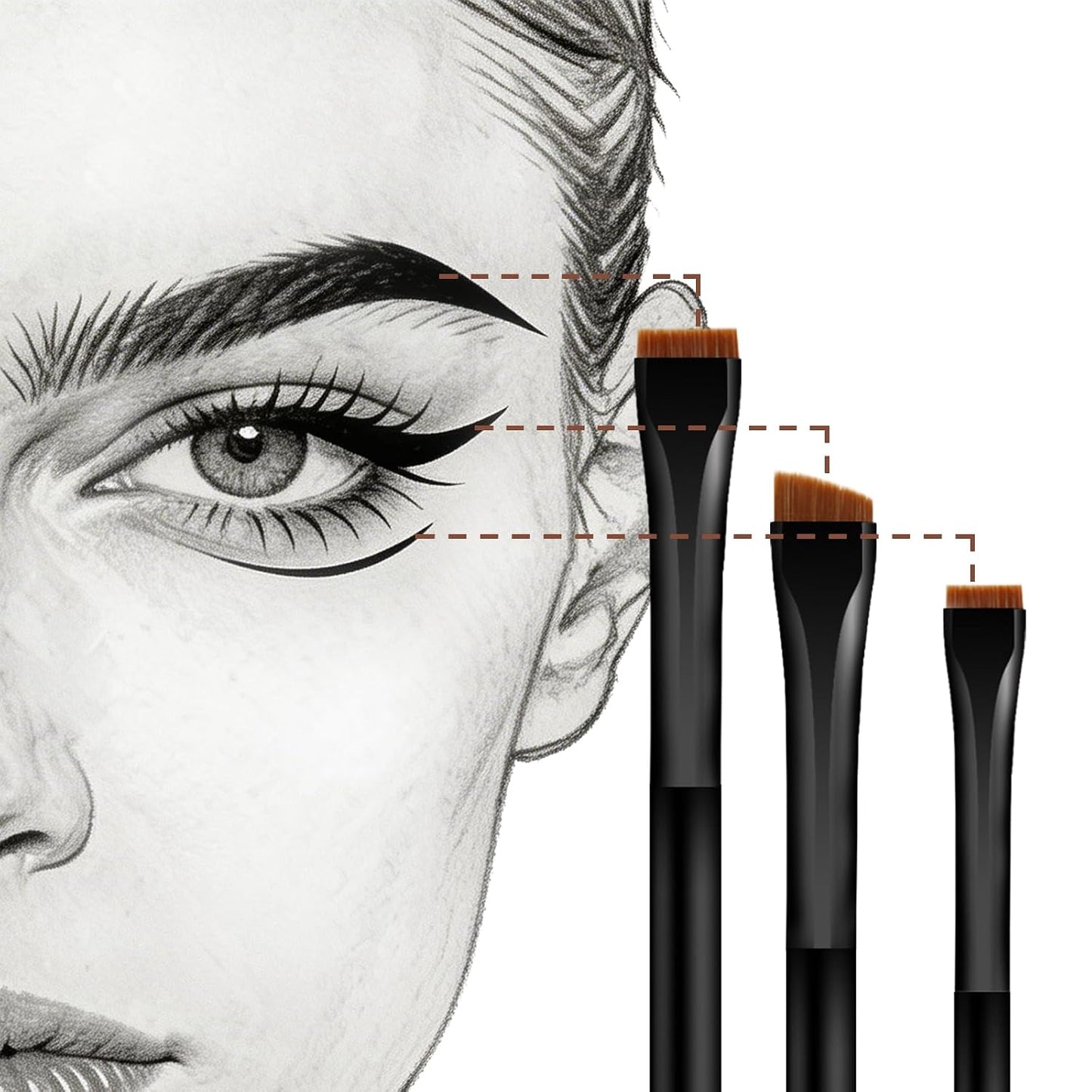 Ultra-Thin Eyebrow Brush Set - 3Pcs Angled Precision Eyeliner Brushes | Cruelty-Free Synthetic Bristles (Black)