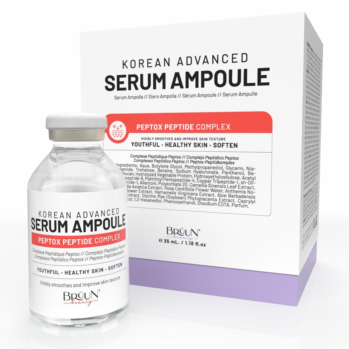 BRÜUN Peptox Peptide Facial Serum - Hydrating Korean Skincare for Face & Body | 1.18 fl. oz