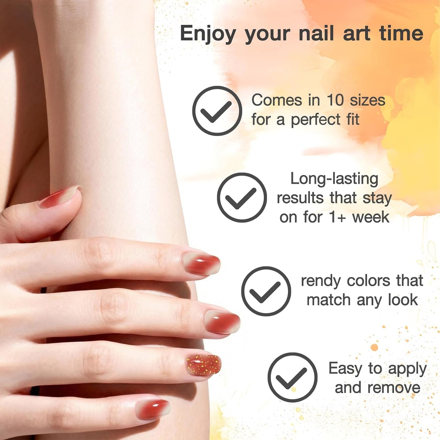 Burgundy Red Gel Nail Strips - 3pcs Semi-Cured UV Press-On Wraps with Gold Glitter | Easy Apply & Remove for DIY Nail Art