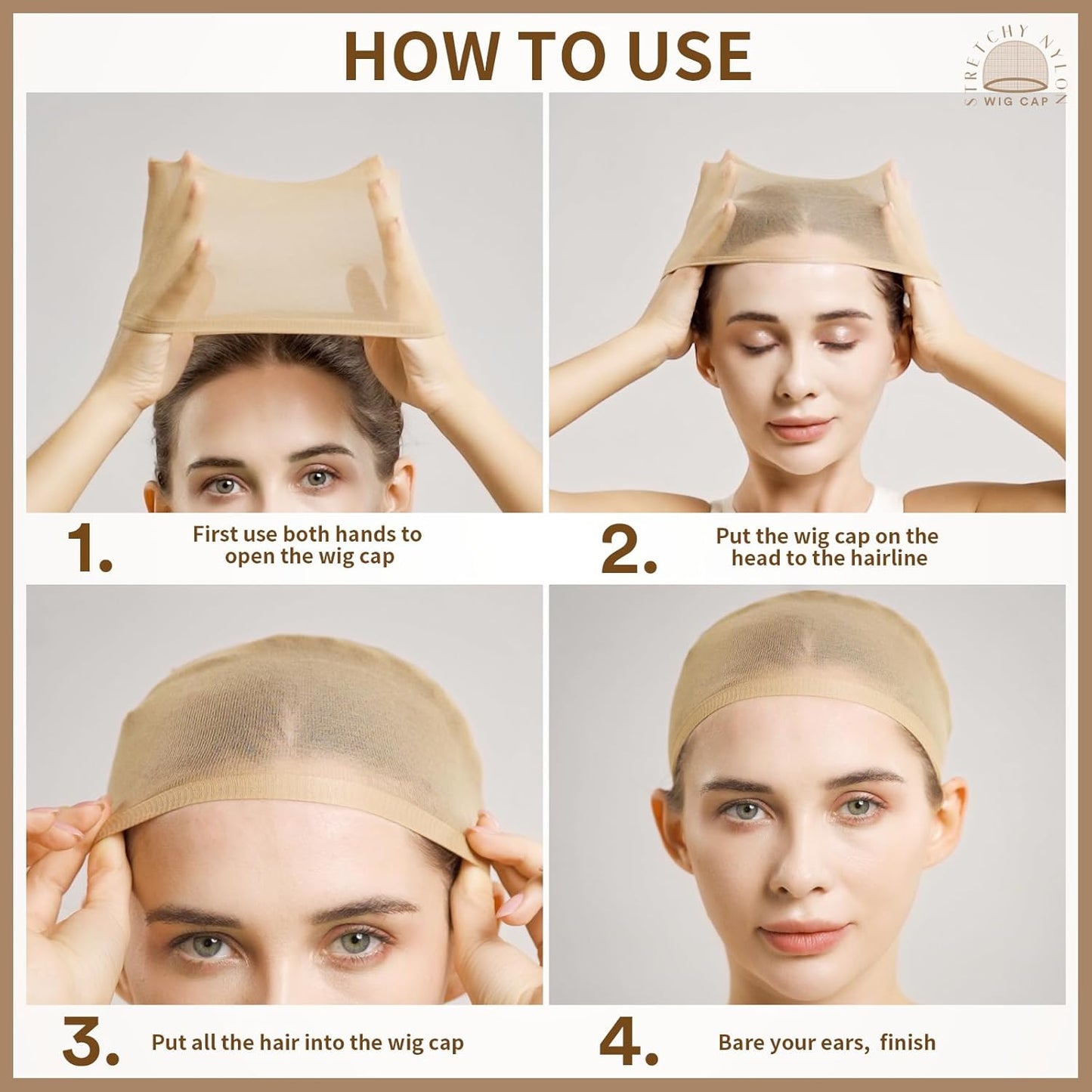 Wig Cap for Women - 20pcs Stretchy Nylon Stocking Caps in Tan Beige | Perfect for Wigs