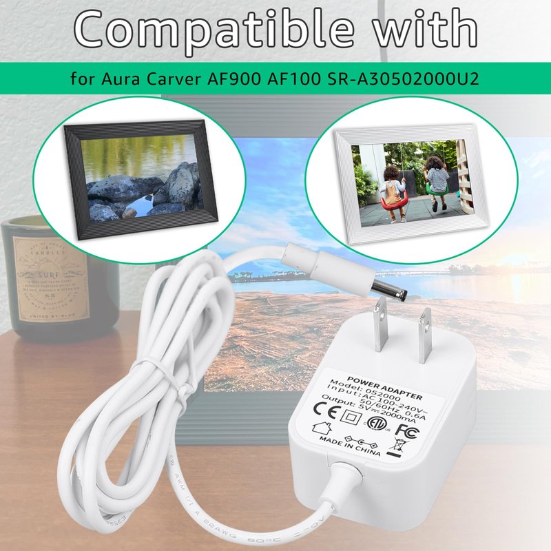 5V2A Charger Power Cord Suitable for Aura Carver AF100 AF900 SR-A30502000U2, White Wire Length 5 Feet (1Pack)