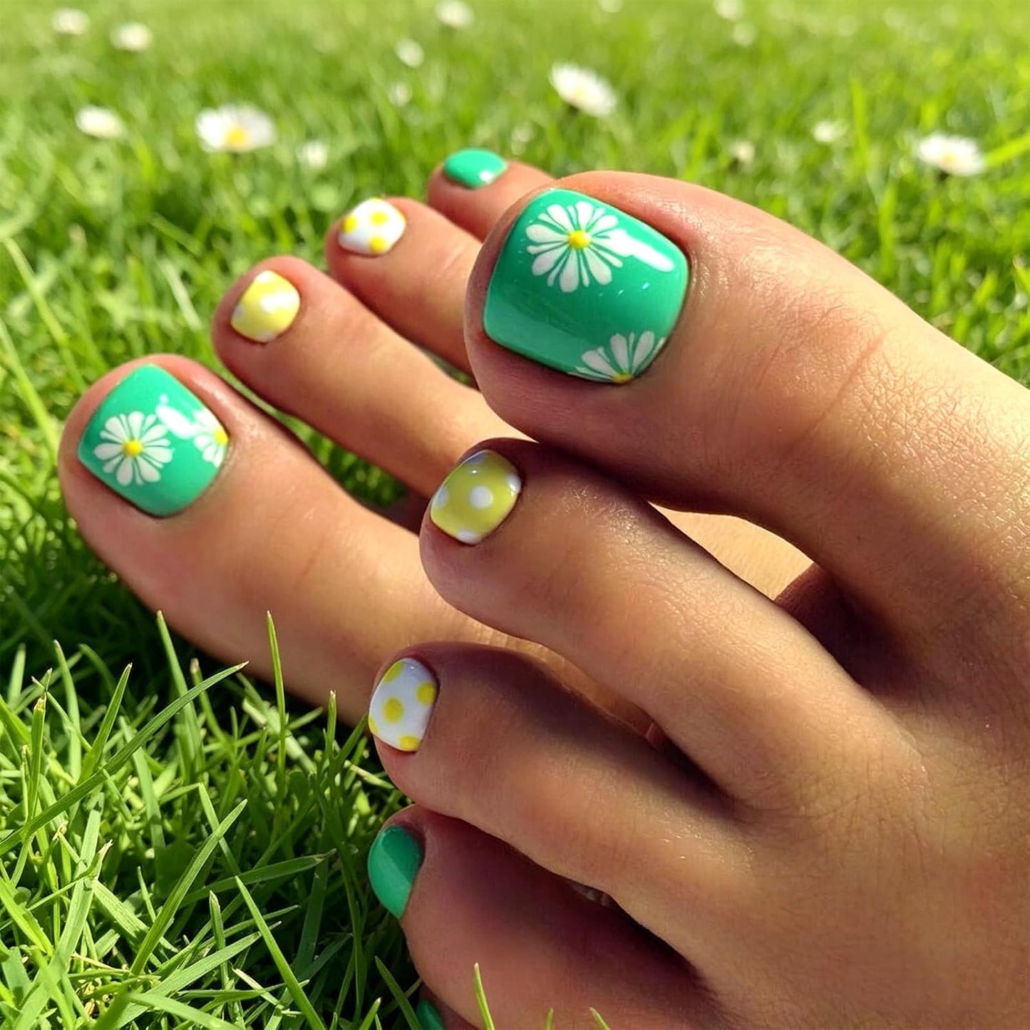 Press-On Toenails - Blue Starfish Short Square Acrylic Tips | Reusable Summer Beach Nails - 24 Pcs