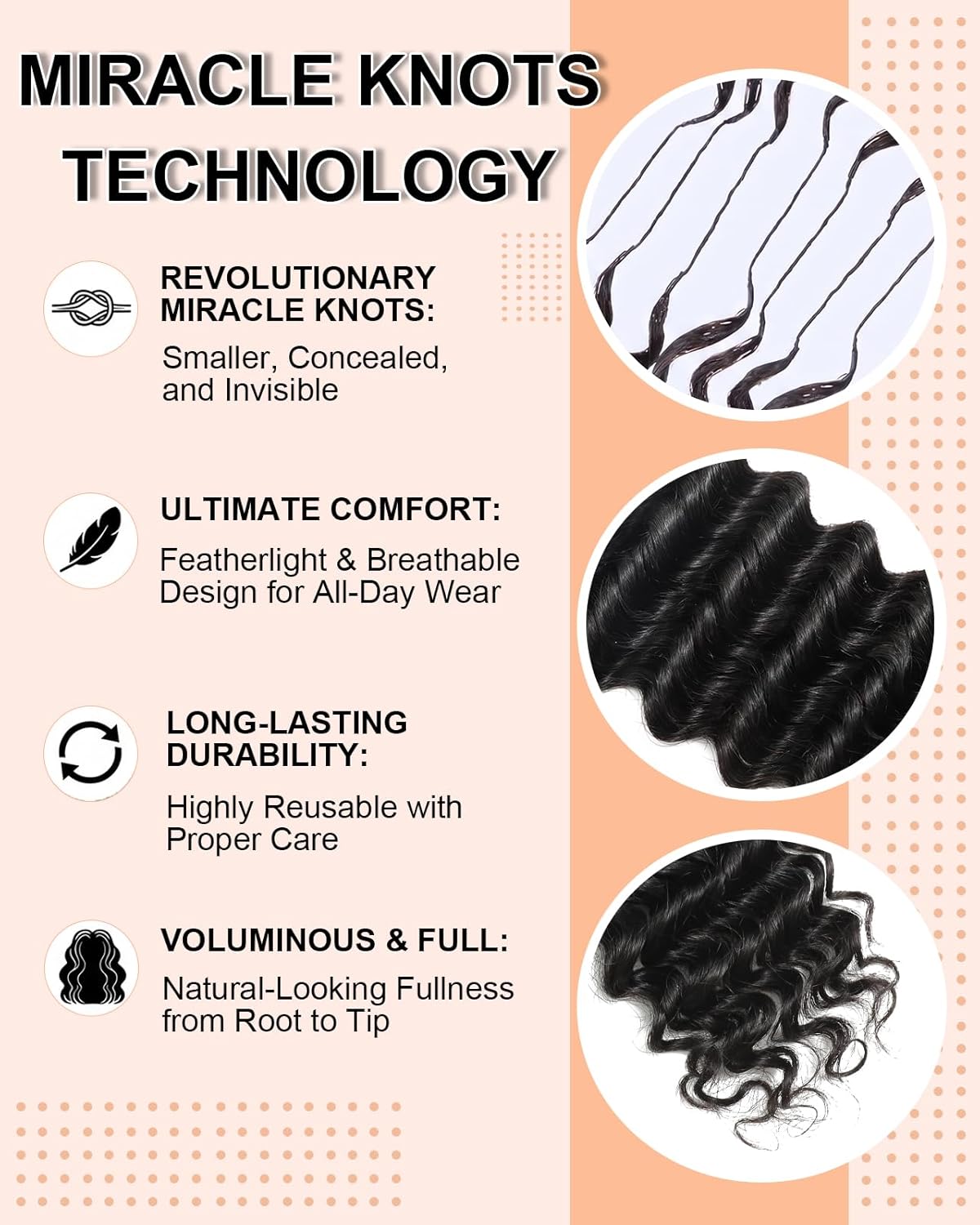 Deep Wave Crochet Hair Extensions - 18 Inch Lightweight Human Hair | 50 Strands Natural Black for Women