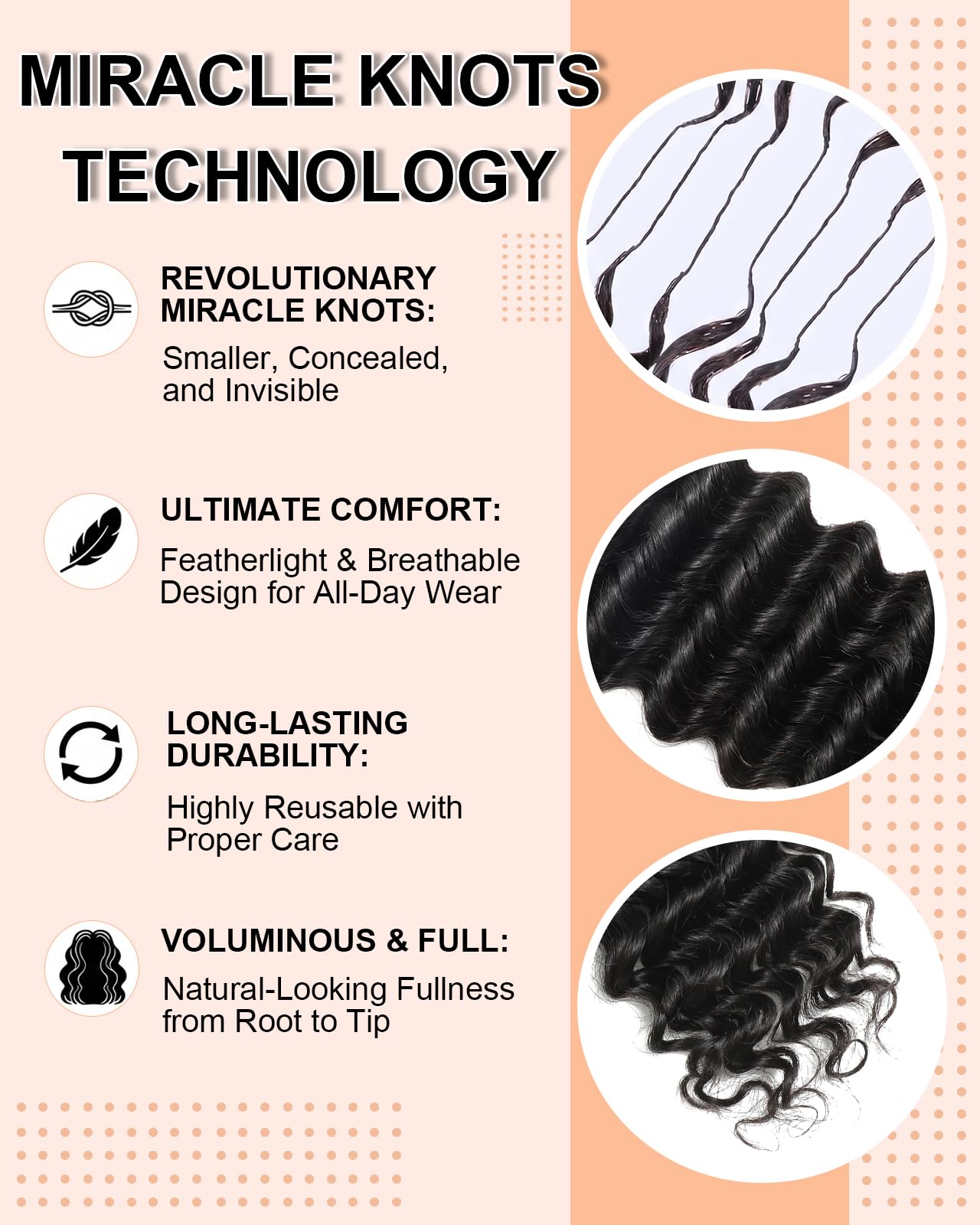 Deep Wave Human Crochet Hair for Black Women, 18 Inch 50g Feather Miracle Knots Crochet Human Hair, Pre-Separated Lightweight Bundles,50 Strands Reusable Hair Extensions for Women,Natural Black