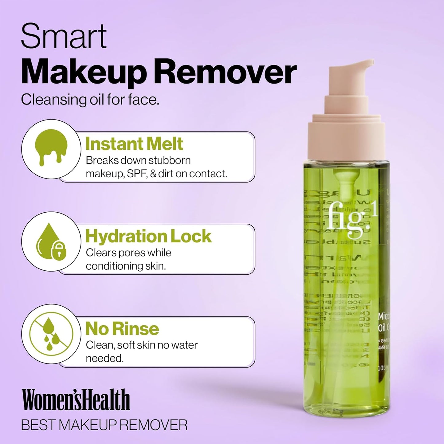 Micellar Oil Cleanser - Squalane & Grapeseed Oil Makeup Remover | 3.4 Oz Refillable Acne-Prone Facial Skincare