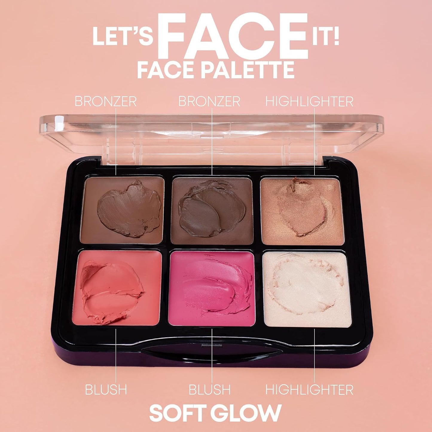 Cream Face Palette - W7 Let’s Face It 6-Pan Bronzer, Blush & Highlight - Light Soft Glow, Creamy & Blendable Makeup