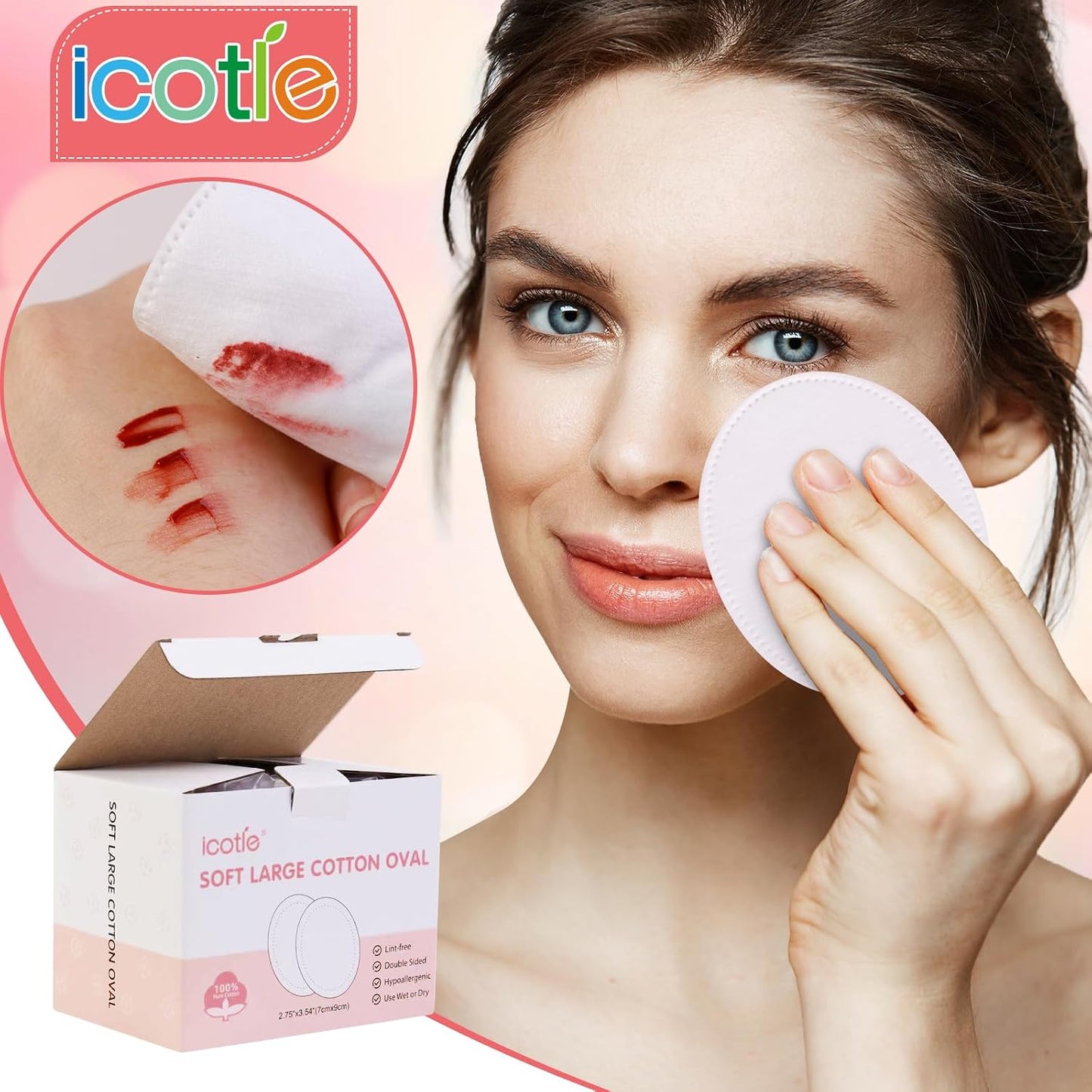Ultra-Soft Oval Cotton Pads - 100% Cotton Makeup Remover | Large 100 Count for Cleansing & Toner Application