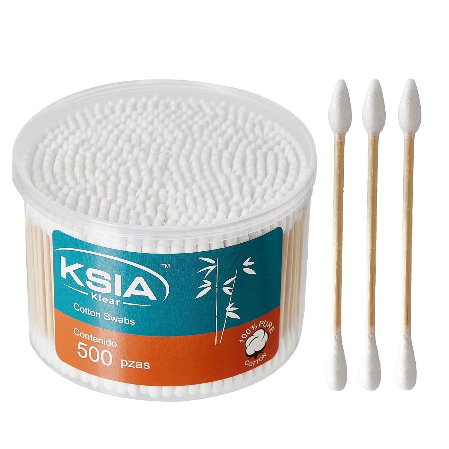 Klear Cotton Swabs - 500 Count Double Tipped Cotton Buds with Pointed & Round Tips | Strong Wooden Sticks for Ears, Makeup, Personal Care