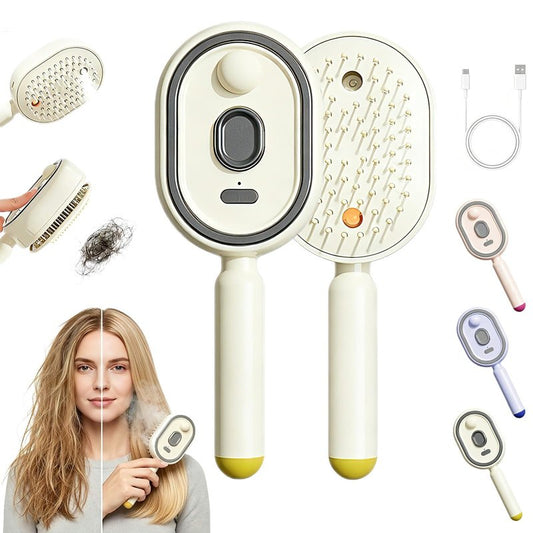 Electric Steam Brush for Hair, Rechargeable Mist Hair Brush with Detangling Air Cushion Comb for Women, Portable Anti-Static Smoothing Brush for Dry, Frizzy & Tangled Hair