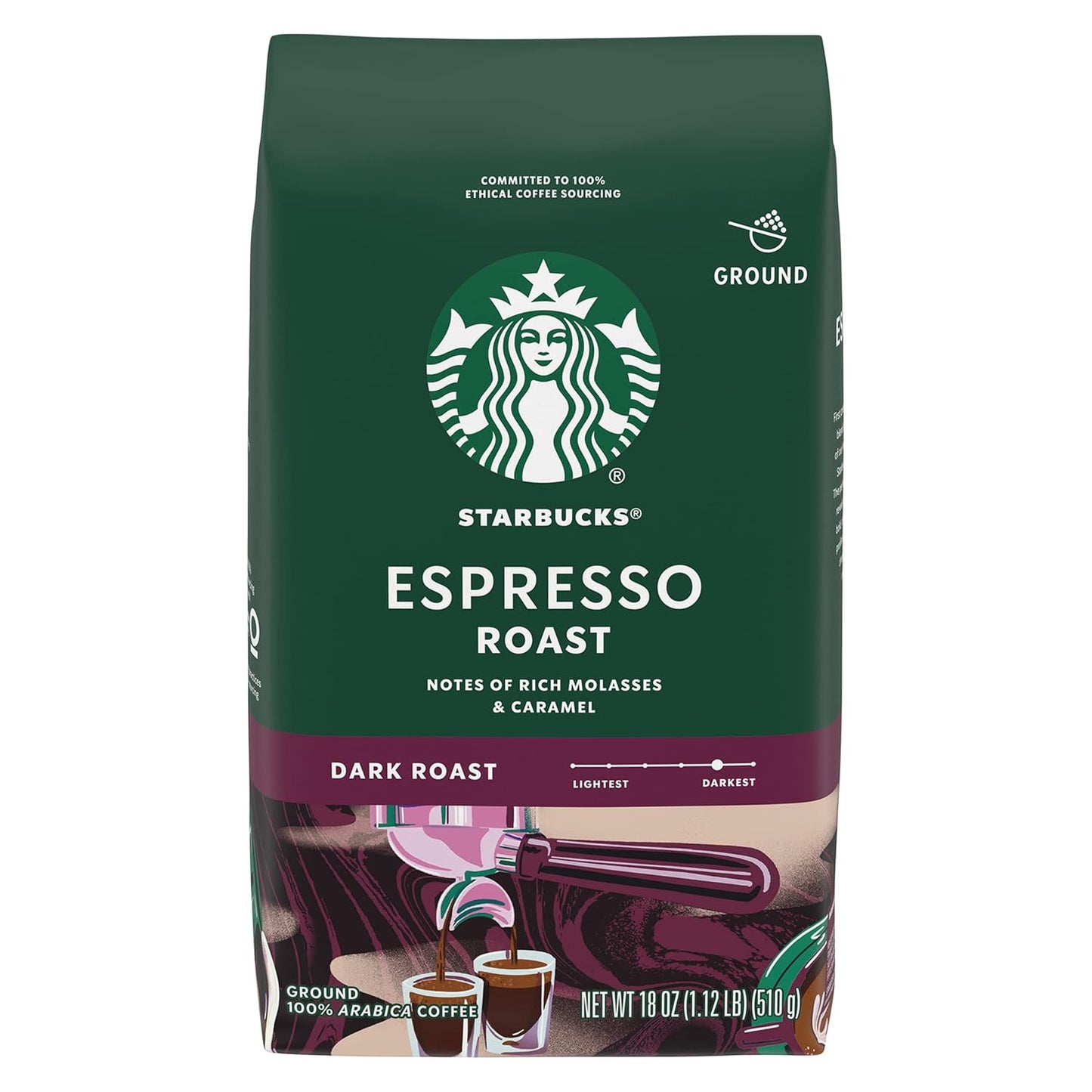 Starbucks Ground Coffee - Dark Roast Italian Blend | 100% Arabica, 18 oz Bag