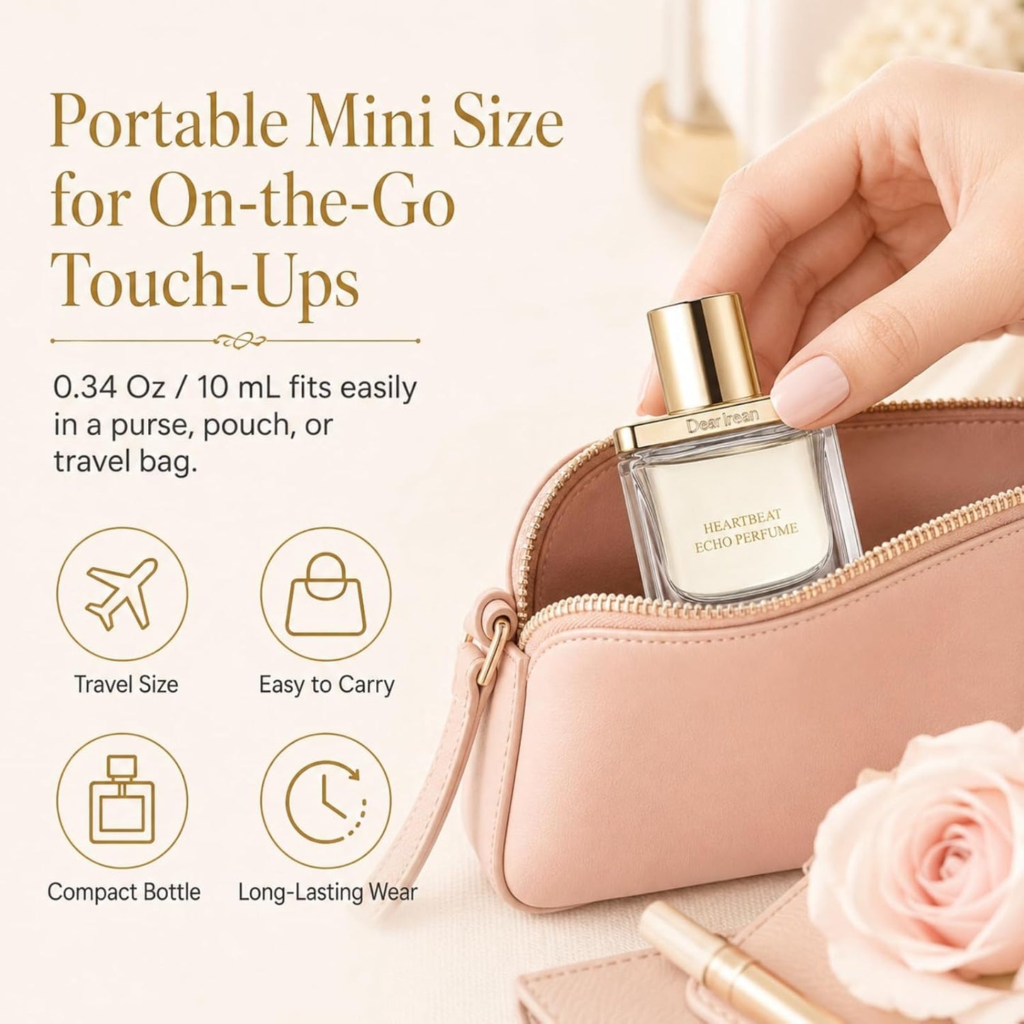Dear Irean Women's Floral Romance Perfume - Long Lasting Jasmine & Rose | Mini Travel Size 0.34 Oz