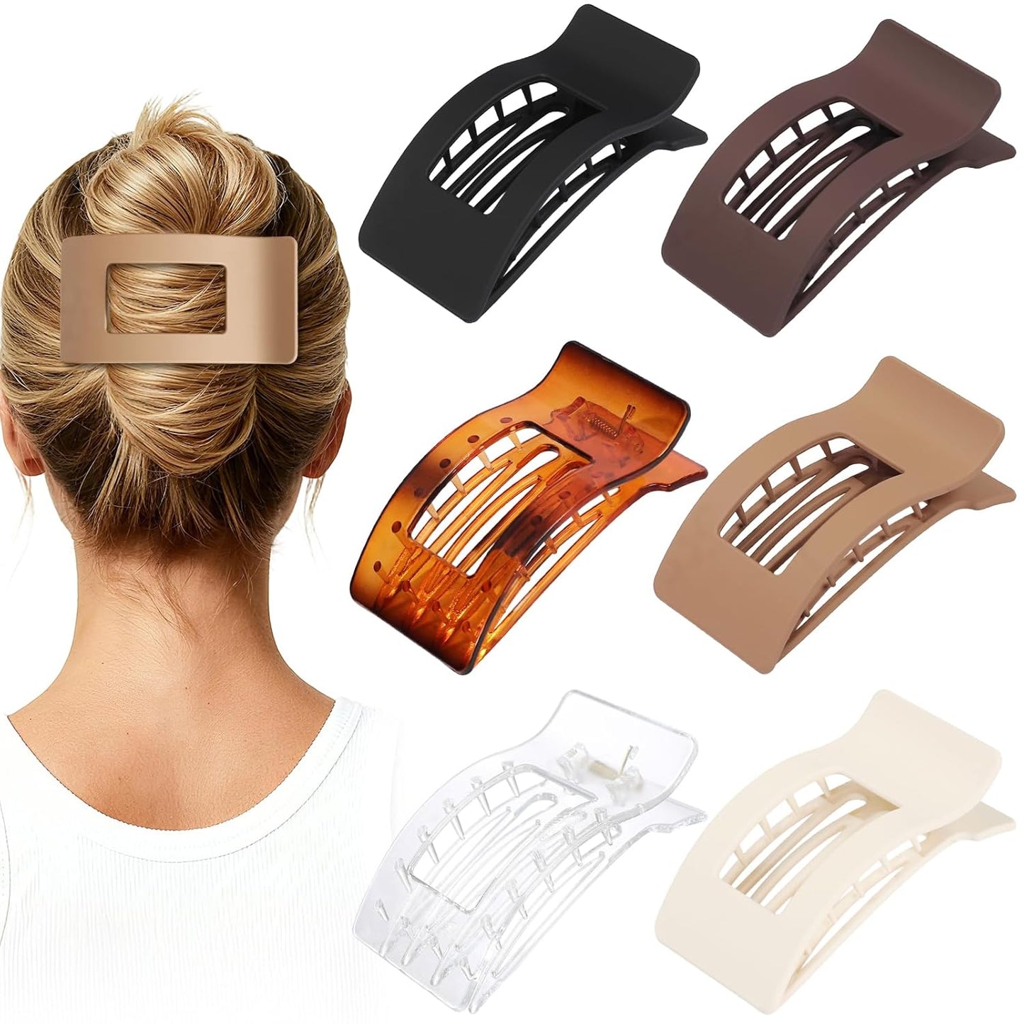 French Flat Hair Clips - 6pcs Matte Claw Clips for Thick or Thin Hair | Non-Slip Strong Hold Accessories