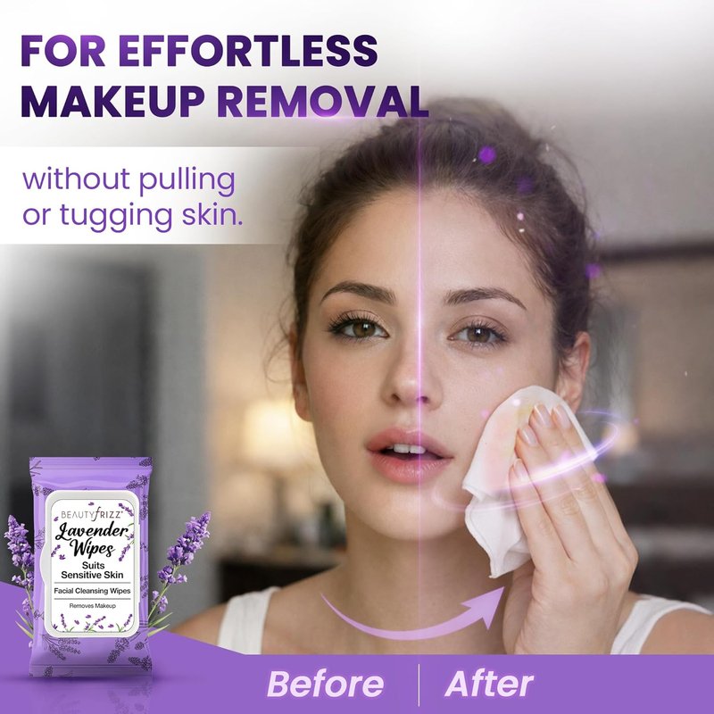 Lavender Face Wipes - Gentle No Rinse Makeup Remover with Aloe & Vitamins - Extra Soft for Sensitive Skin | 120 Pcs