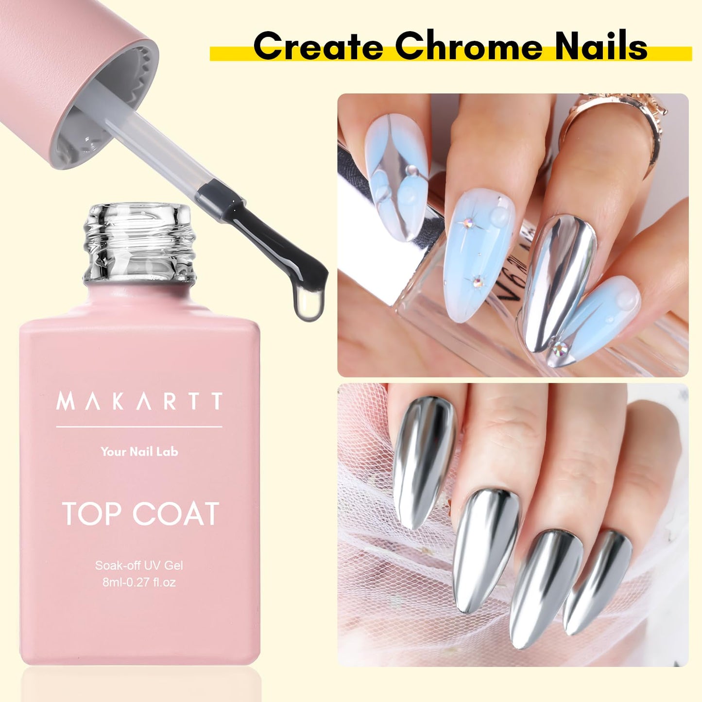 Makartt Gel Top Coat and Base Coat Set: 2 PCS No Wipe Clear Gloss Shiny