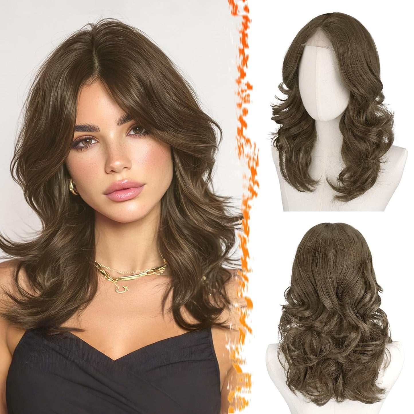 Short Wavy Layered Blonde Ombre Wig - Shoulder Length Body Wave with Face-Framing Bangs | Soft Synthetic Hair for Daily Wear
