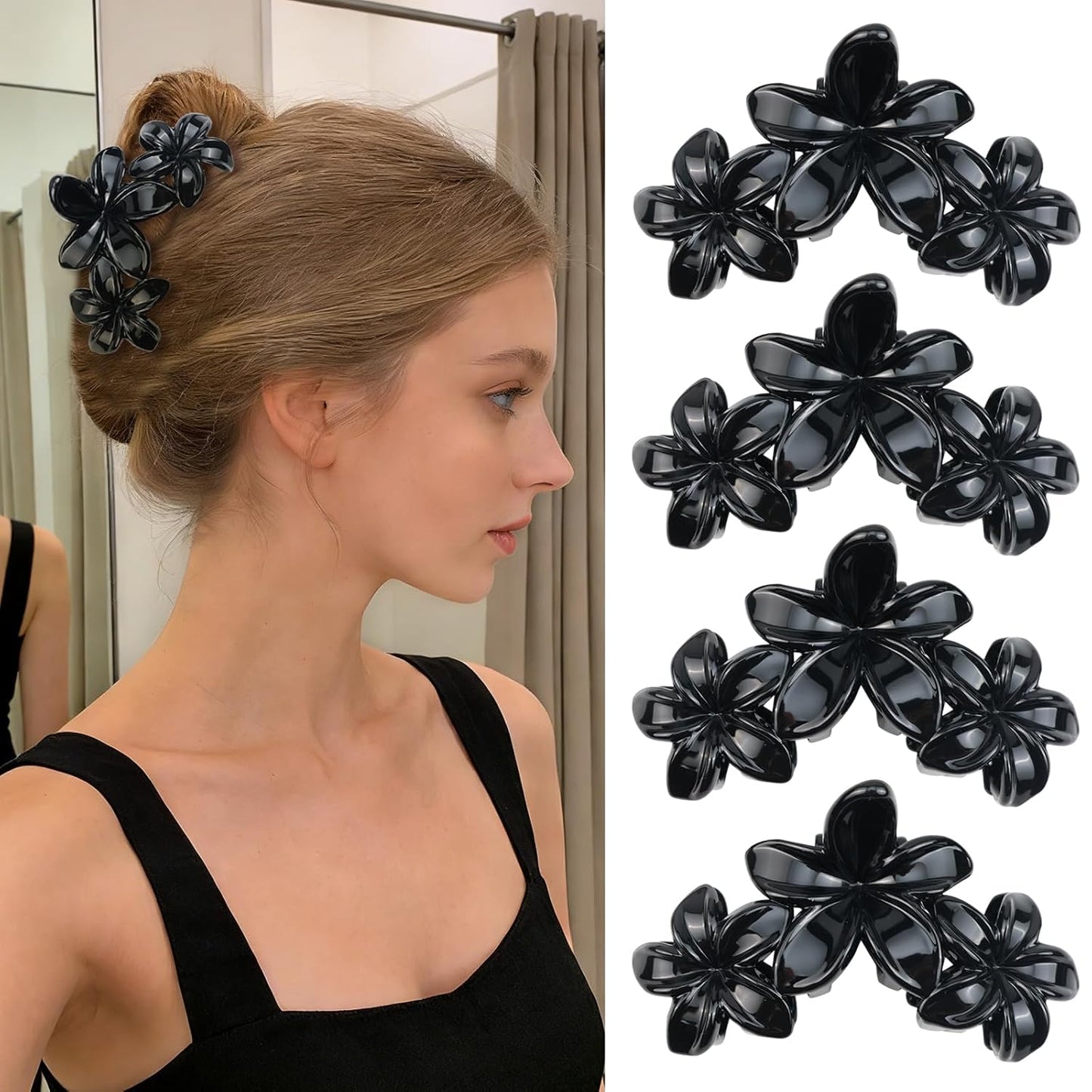 Cute Hawaiian Flower Claw Hair Clips - 4Pcs Large Clips for Thick or Thin Hair | Pink & Red Beach Accessories