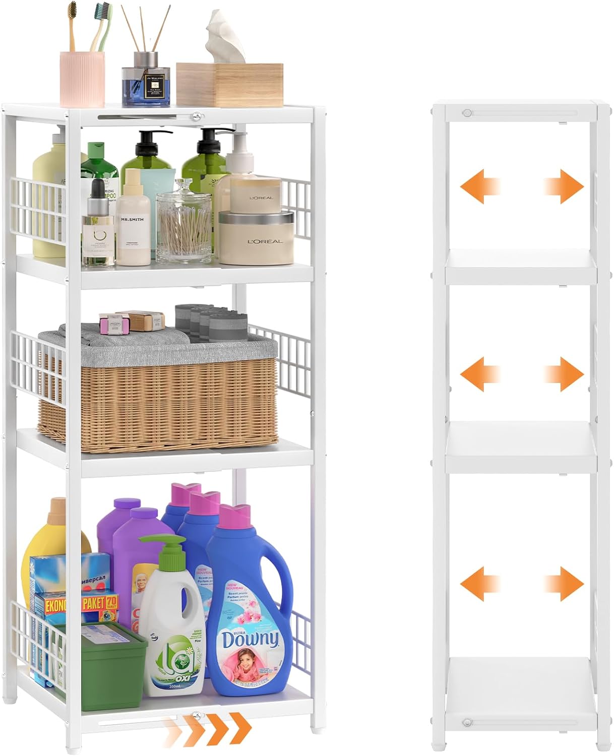 Expandable Slim Storage Shelf - 3 Tier Metal Shelving Unit for Bathroom, Kitchen & Laundry | White