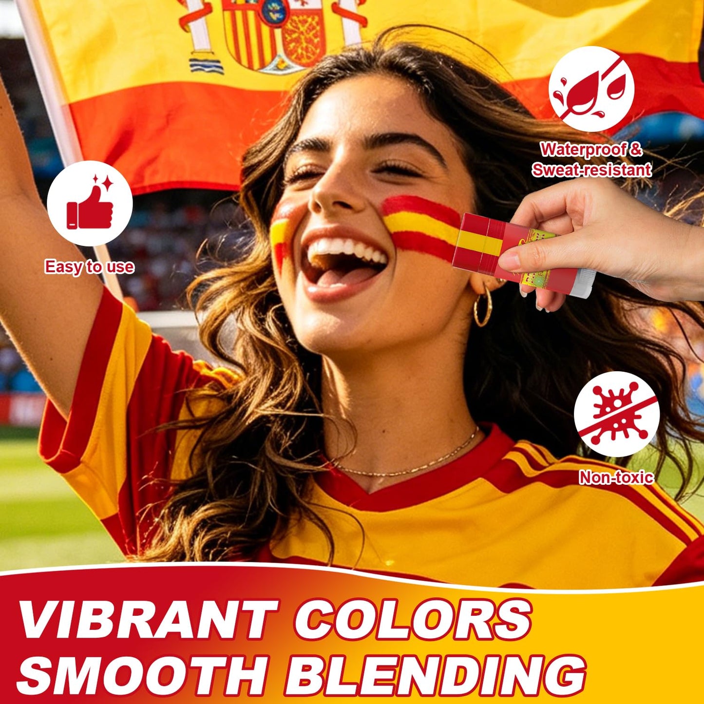 Red Yellow and Red Spain Face Body Paint Stick for 2026 World Cup Fan Soccer Baseball Softball Sports Eye Black Stick Makeup (Spain)