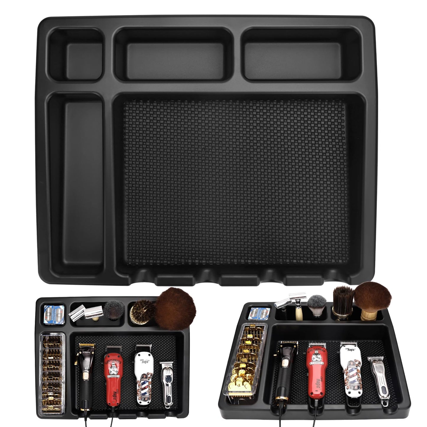 Large Barber Organizer Station, 16 x 12.5 Barber Tray for Clippers & Guards, Duster Brush, Salon Haircut Supplies, Barber Accessories Hair Tool Organizer for Salon & Barbershop and Home