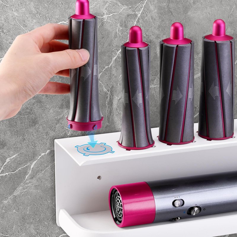 Zenymb Wall Mount Holder for Dyson Airwrap Styler, White Storage Rack Organizer for Hair Curling Iron & Attachments – Space-Saving Bathroom Bracket Stand, No-Drill Installation