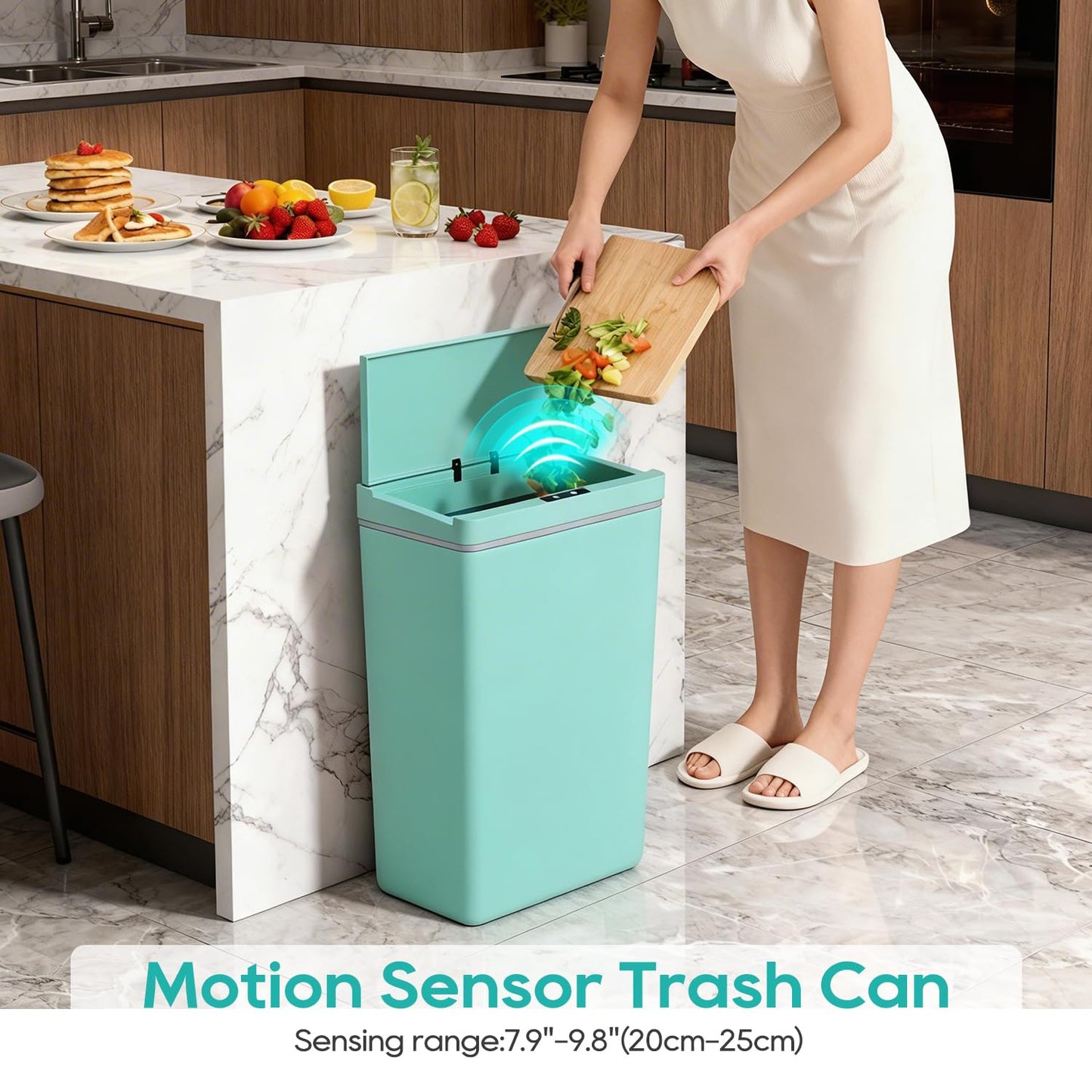 BestOffice 13 Gallon Touch-Free Trash Can - High-Capacity Plastic Garbage Bin for Kitchen, Bathroom, Home Office | Blue