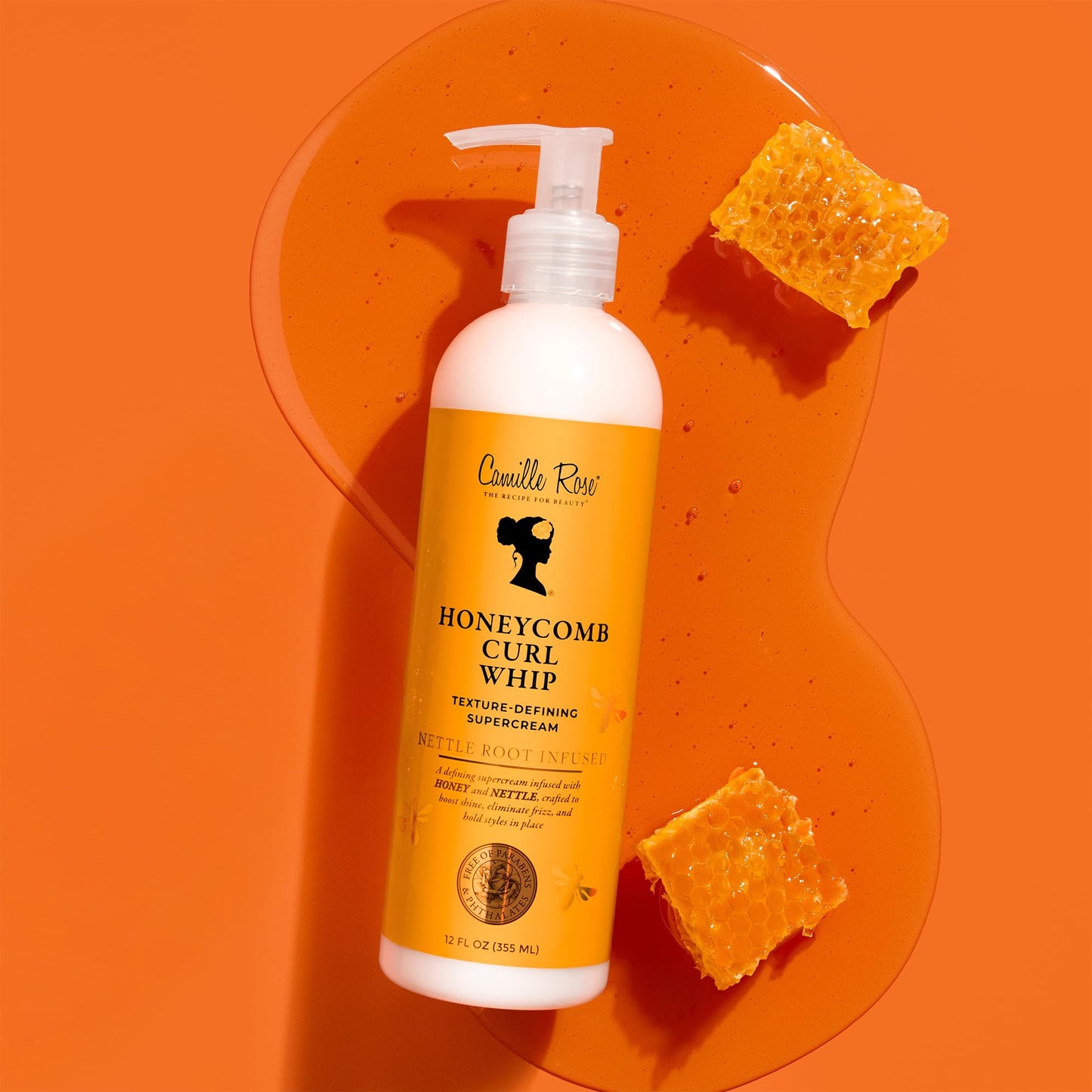 Camille Rose Curl Cream – Honeycomb Curl Whip Texture-Defining Supercream for Coily and Curly Hair, Moisture + Frizz Control, 12 Oz