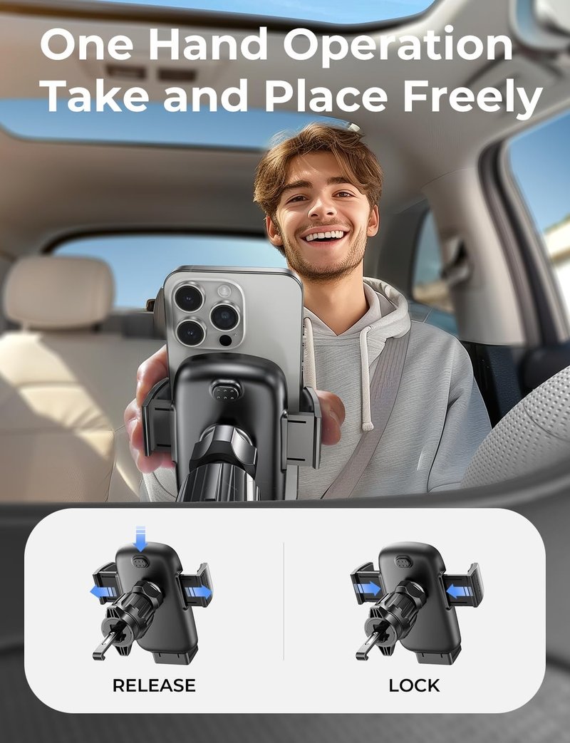 LISEN Car Vent Phone Mount, Upgrade Phone Holders for Your Car Vent Wider Clamp & Metal Hook Phone Holder [Thick Cases Friendly] 360° Rotation, Air Vent Car Phone Mount for iPhone Smartphones Kits